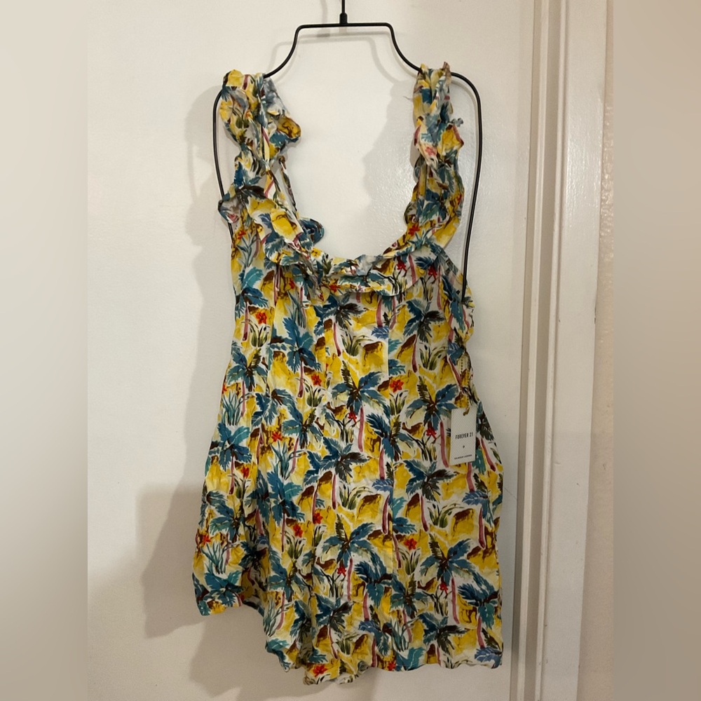 Forever 21 Yellow and Blue Ruffled Tank Top